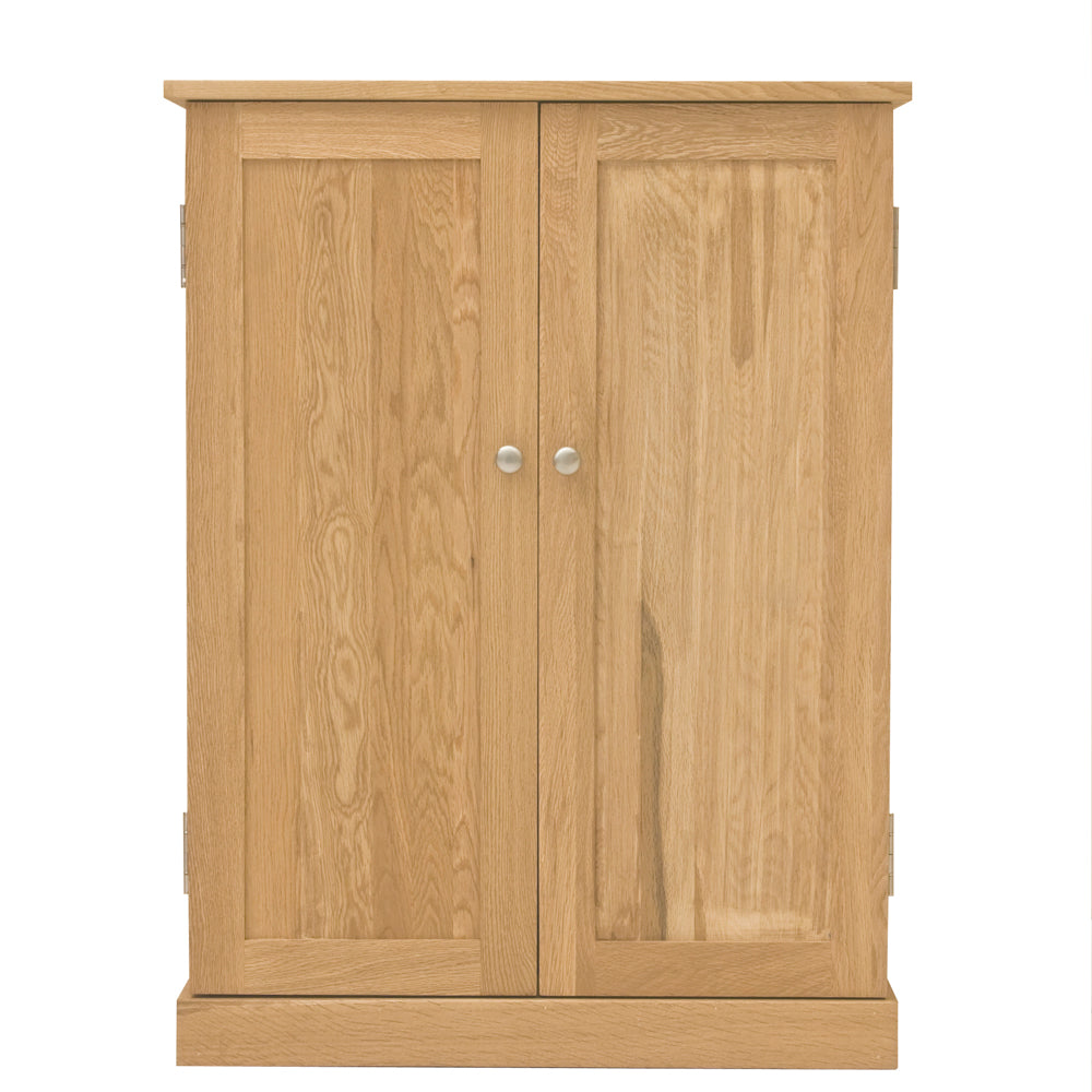 Solid Light Oak Shoe Storage Cupboard 2 Doors Slim Entrance Unit