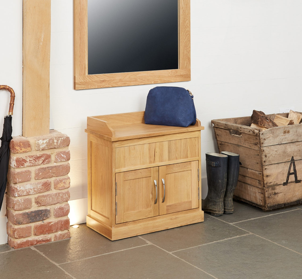 Light Oak Shoe Boots Bench With Hidden Storage Base and Lift Up Lid