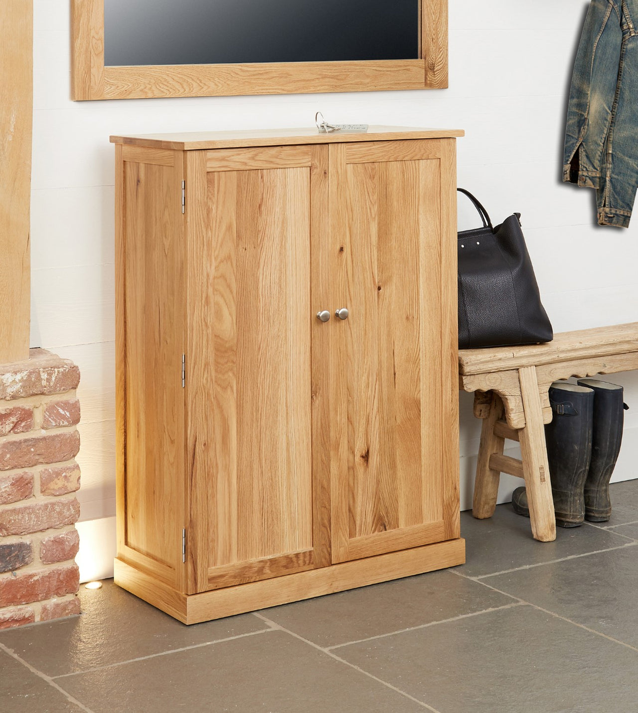 Solid Light Oak Large Shoe Storage Cupboard for 18 Pairs