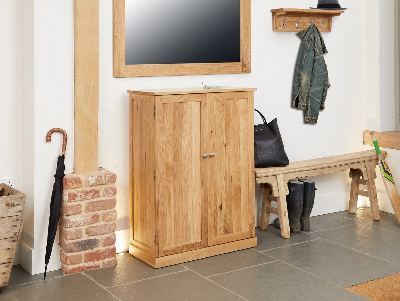 Solid Light Oak Large Shoe Storage Cupboard for 18 Pairs