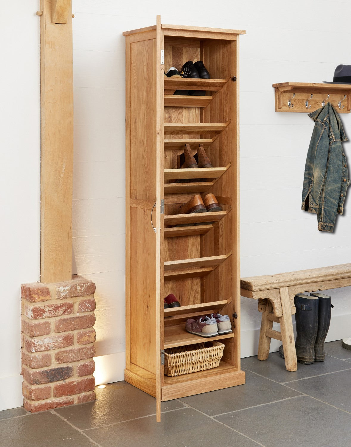 Light Oak Tall Slim Shoe Cupboard