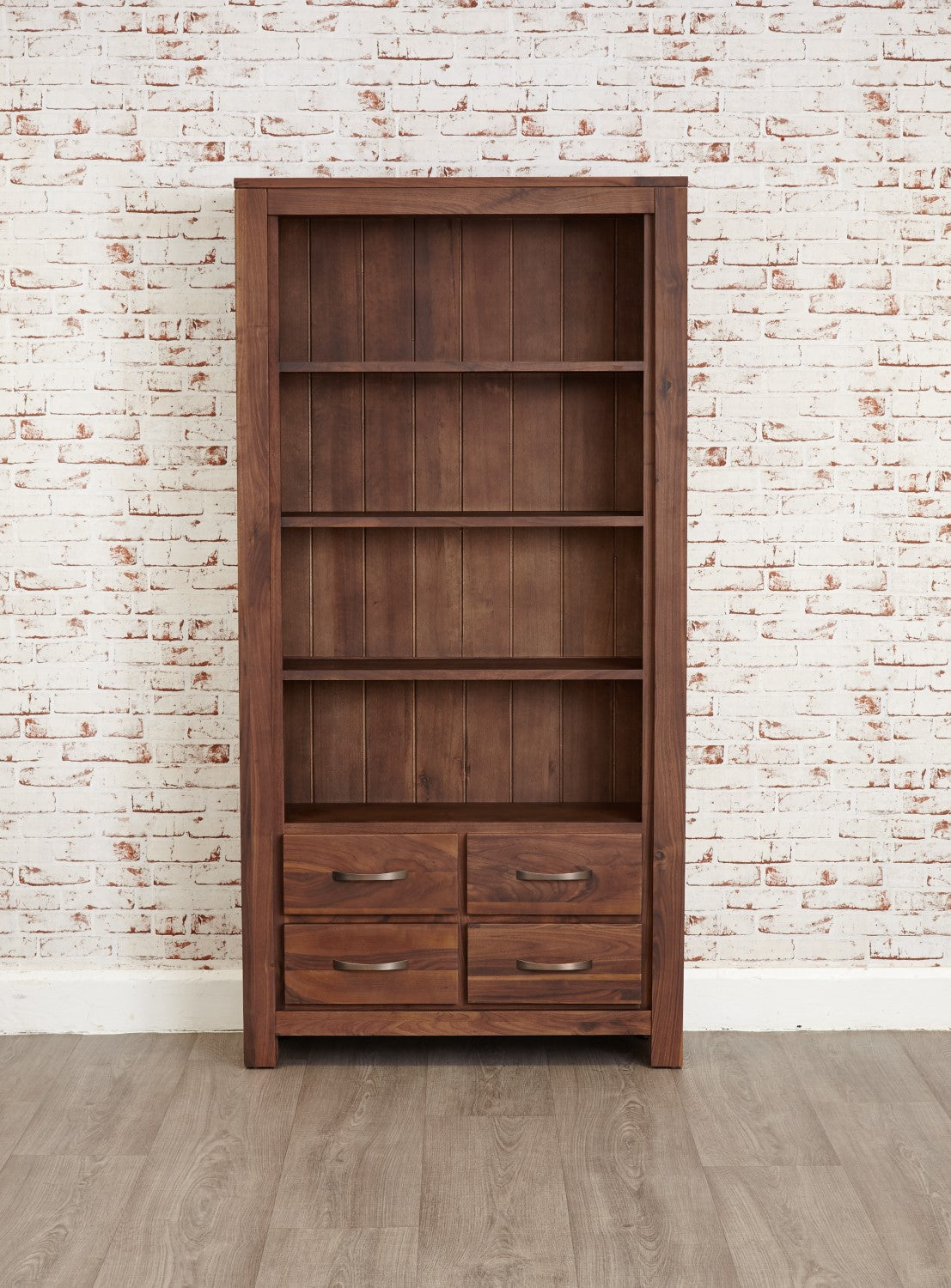 Solid Walnut Large Bookcase With 4 Drawer Base Dark Wood Finish