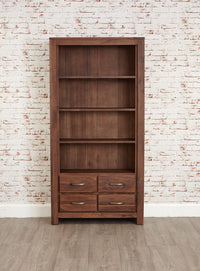 Thumbnail for Solid Walnut Large Bookcase With 4 Drawer Base Dark Wood Finish