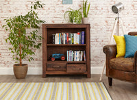 Thumbnail for Walnut Small Low Bookcase With 2 Drawers 1 Shelf Dark Wood Finish