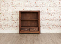 Thumbnail for Walnut Small Low Bookcase With 2 Drawers 1 Shelf Dark Wood Finish