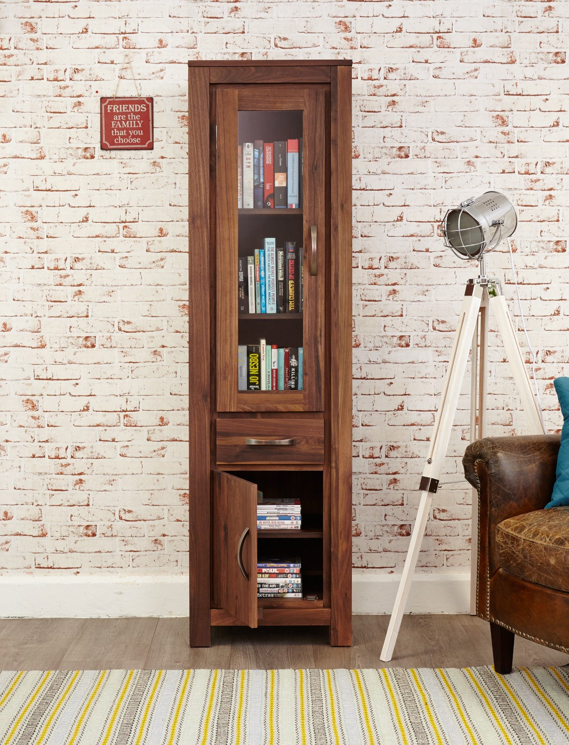 Dark Wood Walnut Glazed Display Cabinet