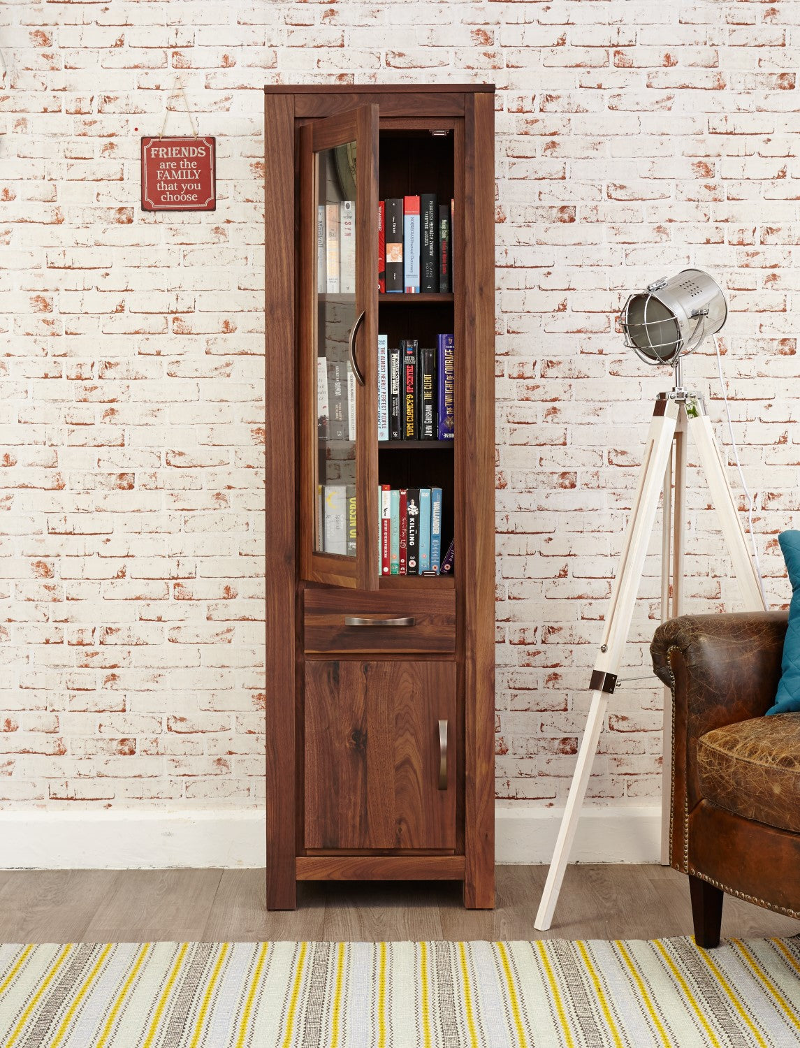 Dark Wood Walnut Glazed Display Cabinet