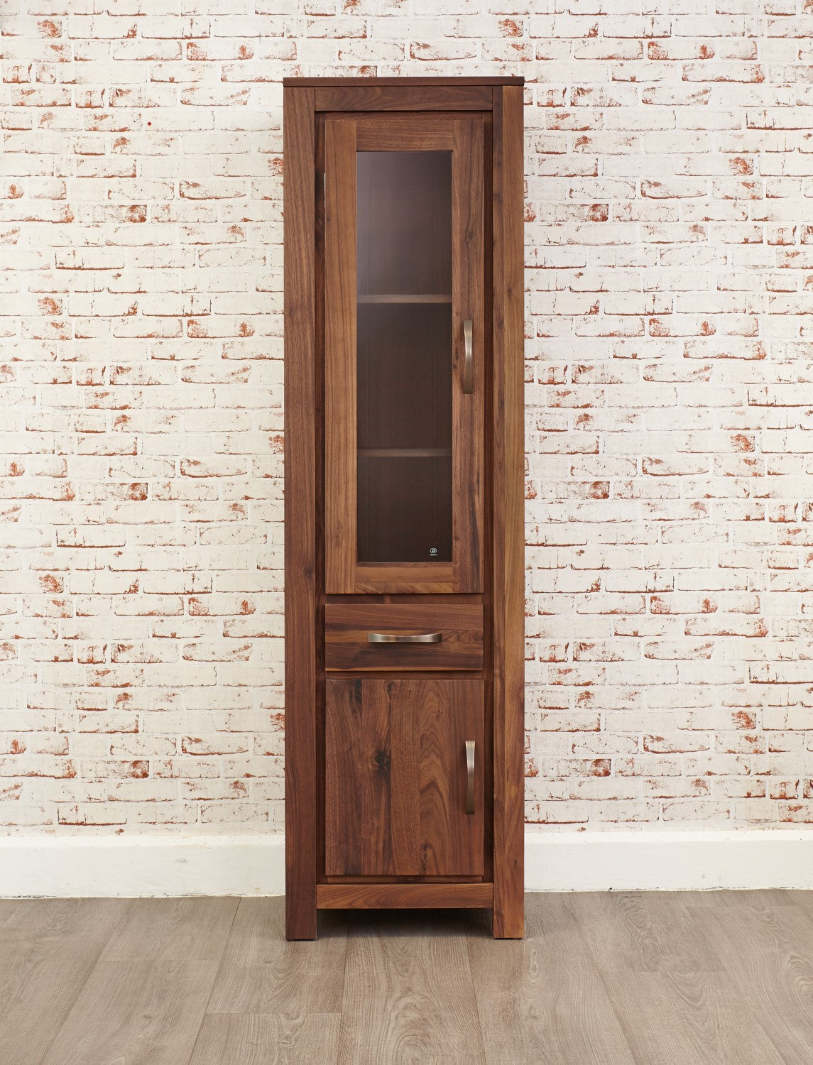 Dark Wood Walnut Glazed Display Cabinet