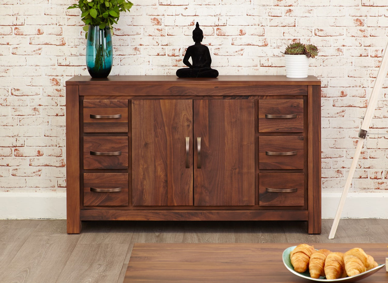 Dark Wood Walnut 125cm Wide Storage Sideboard