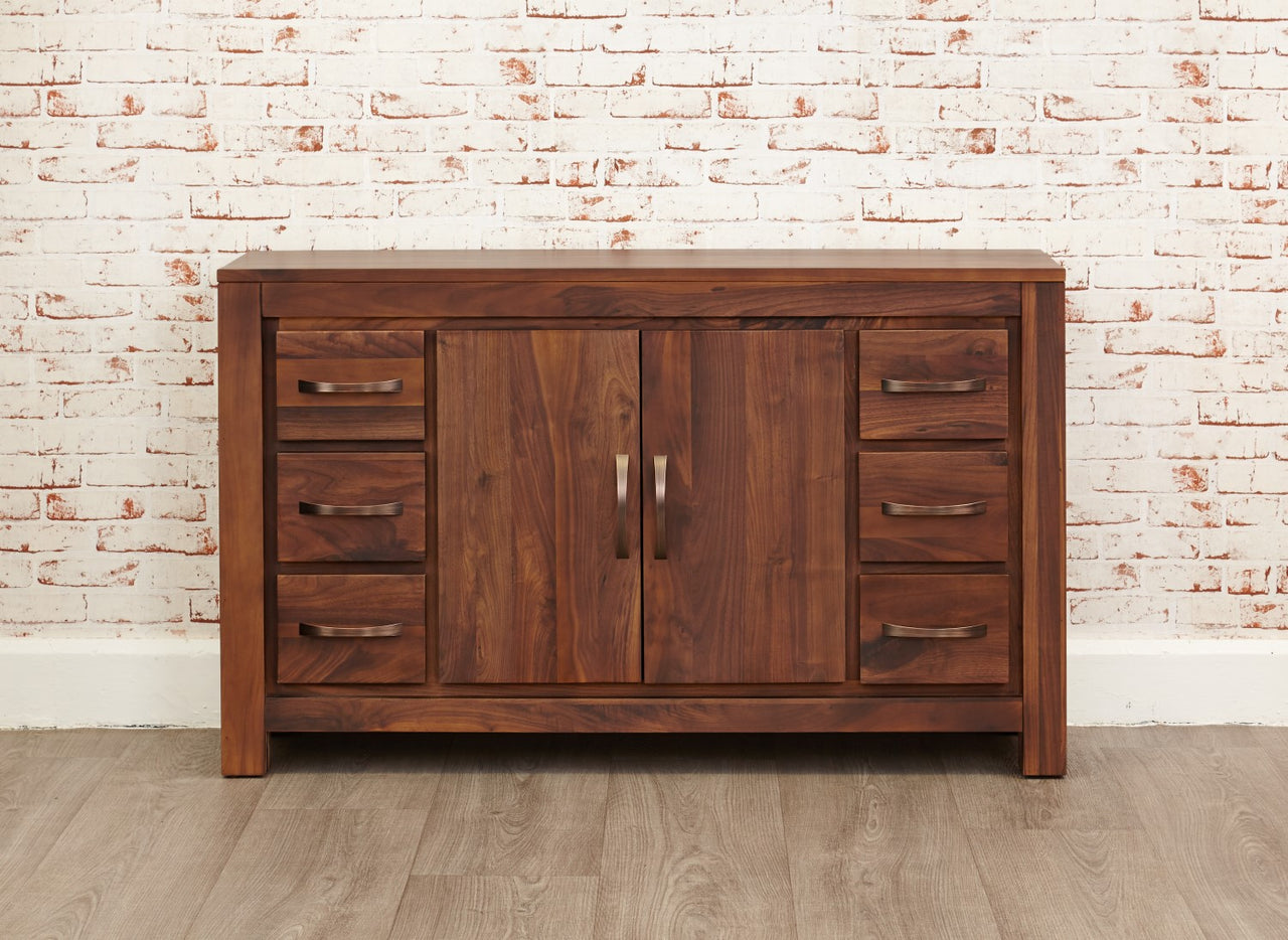 Dark Wood Walnut 125cm Wide Storage Sideboard