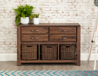 Thumbnail for Dark Wood Walnut Console Table 4 Drawers 3 Storage Baskets