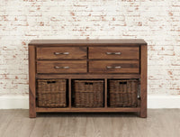 Thumbnail for Dark Wood Walnut Console Table 4 Drawers 3 Storage Baskets