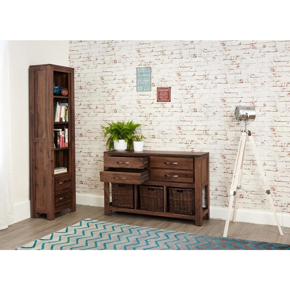 Dark Wood Walnut Console Table 4 Drawers 3 Storage Baskets