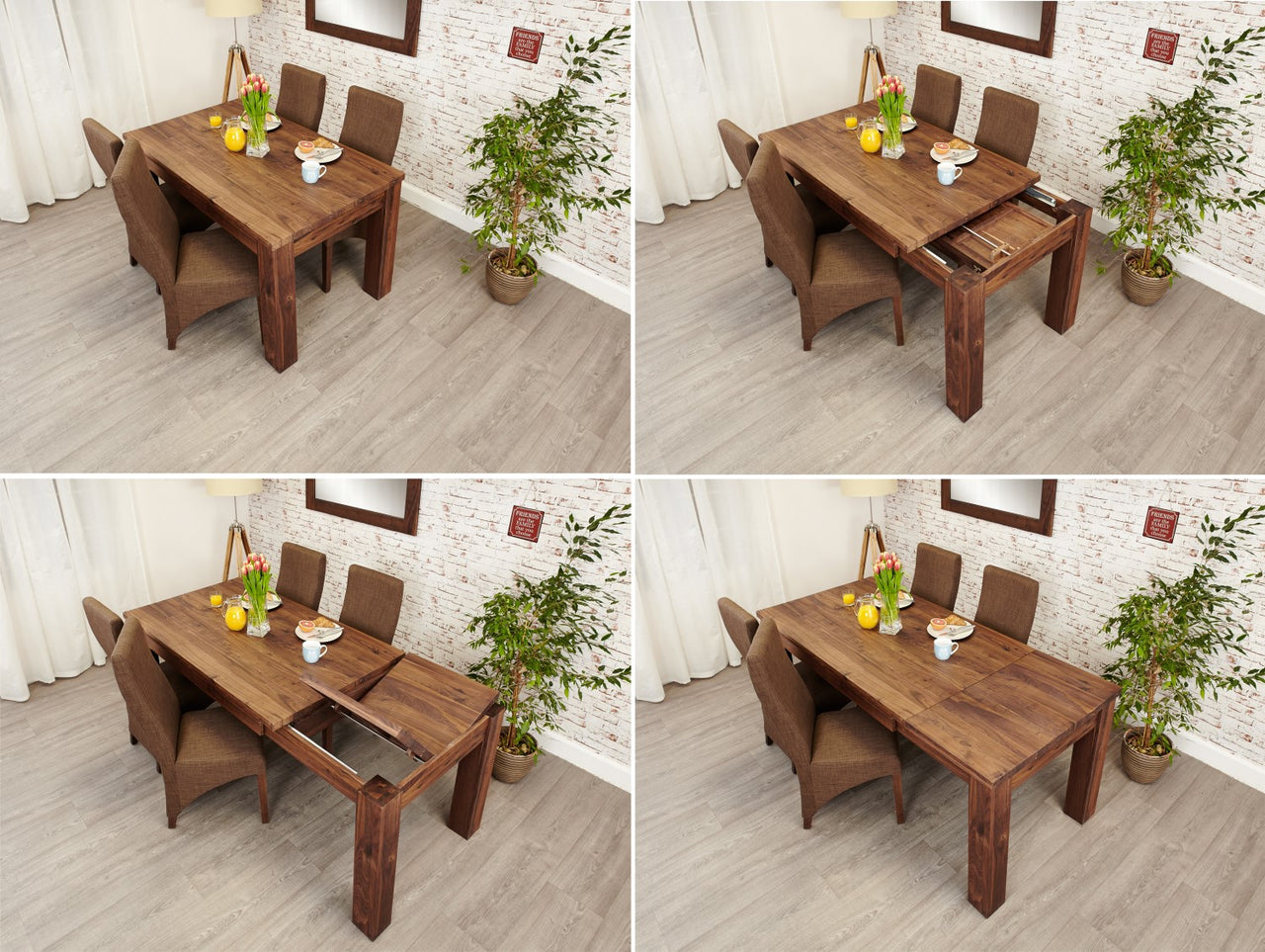 Dark Wood Walnut Extending Dining Table 6 to 8 Seater Dark Wood Finish