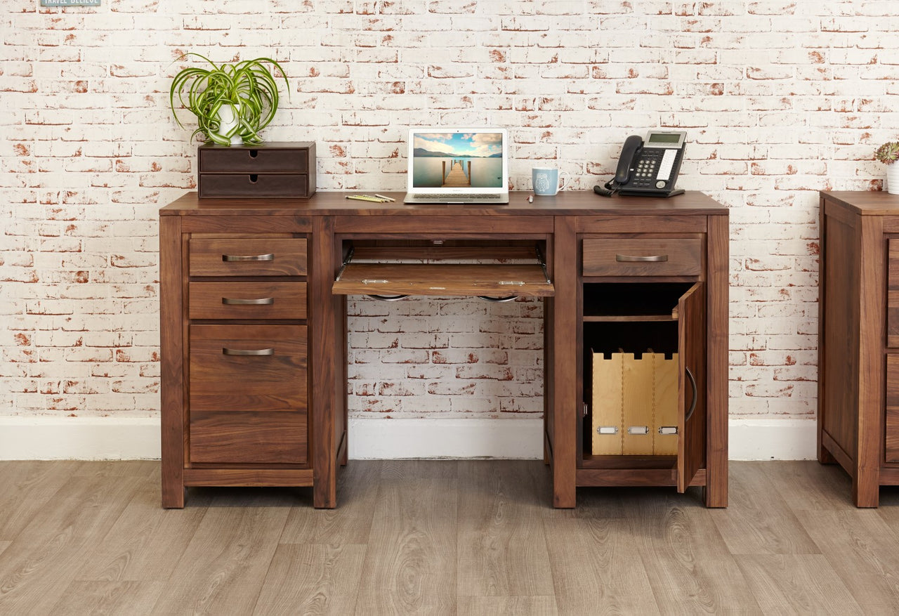 Walnut Dark Wood Twin Pedestal Computer Desk