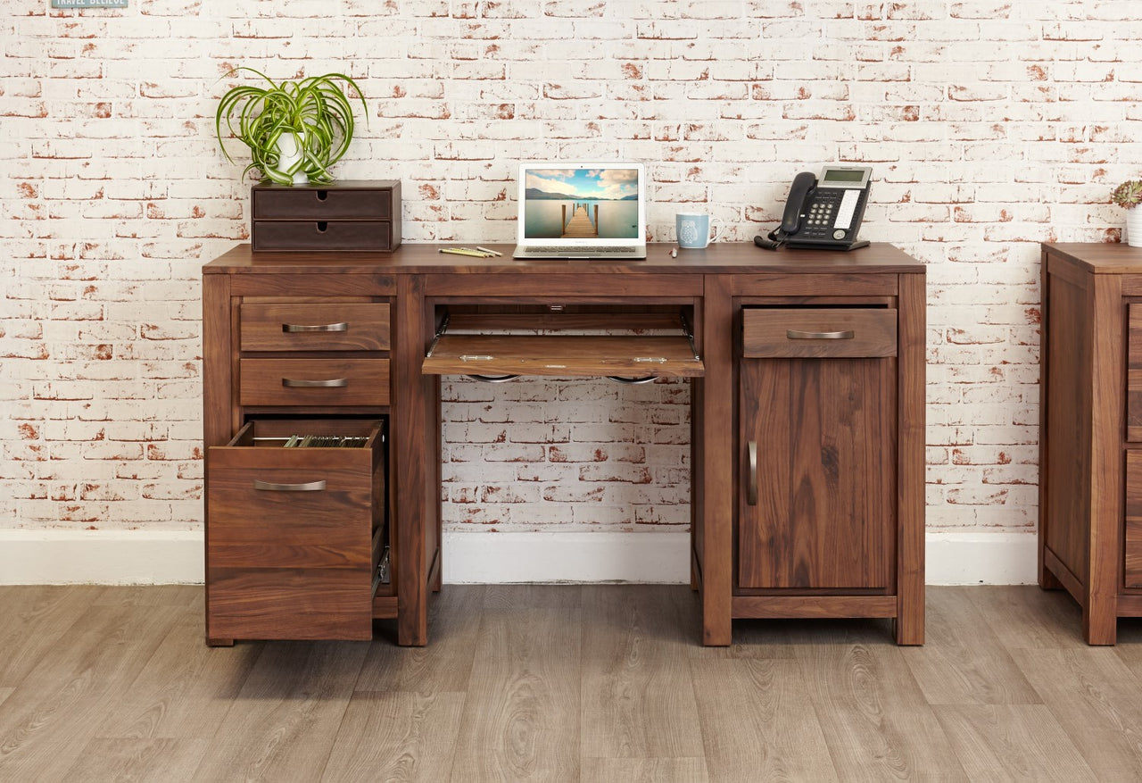 Walnut Dark Wood Twin Pedestal Computer Desk