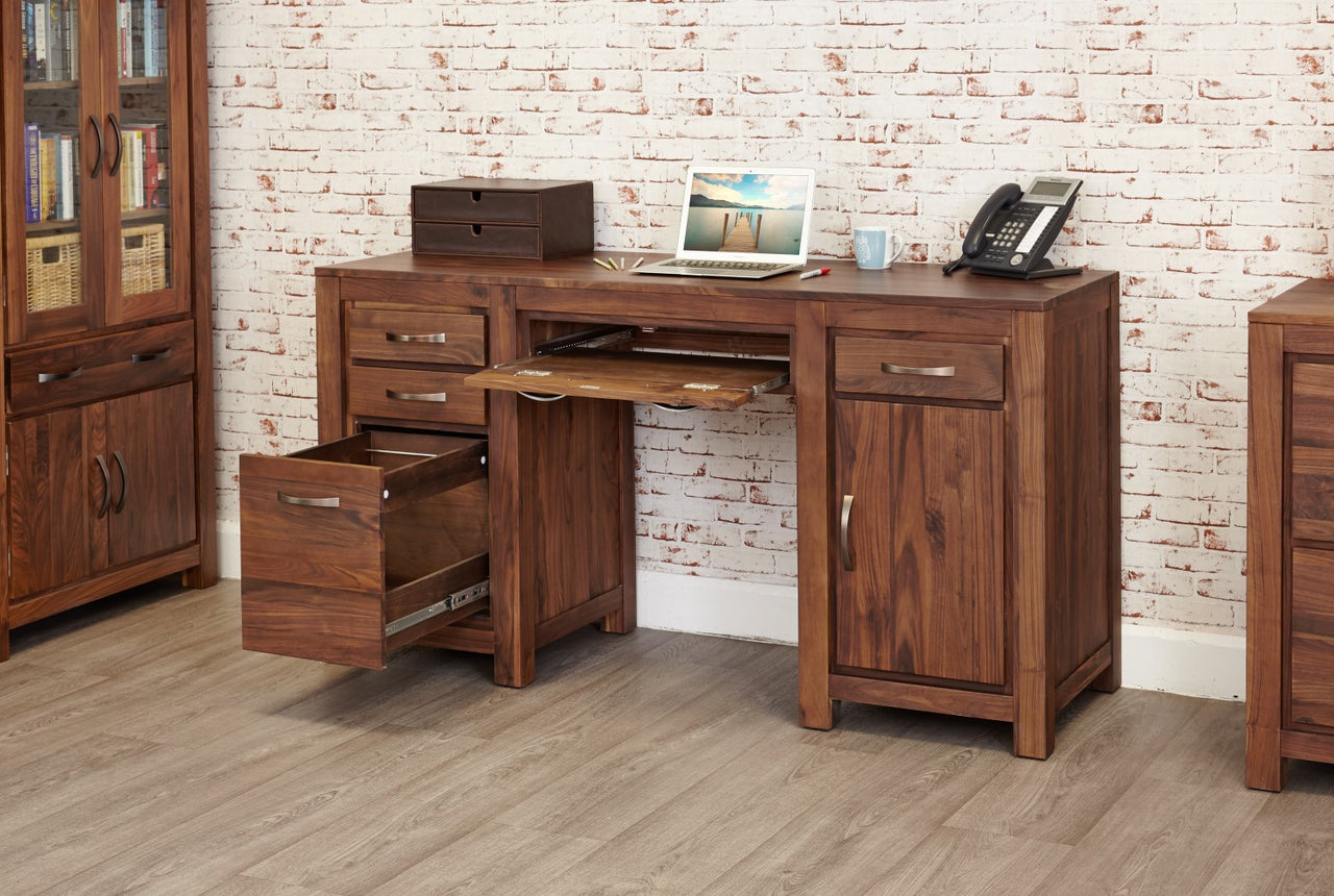 Walnut Dark Wood Twin Pedestal Computer Desk