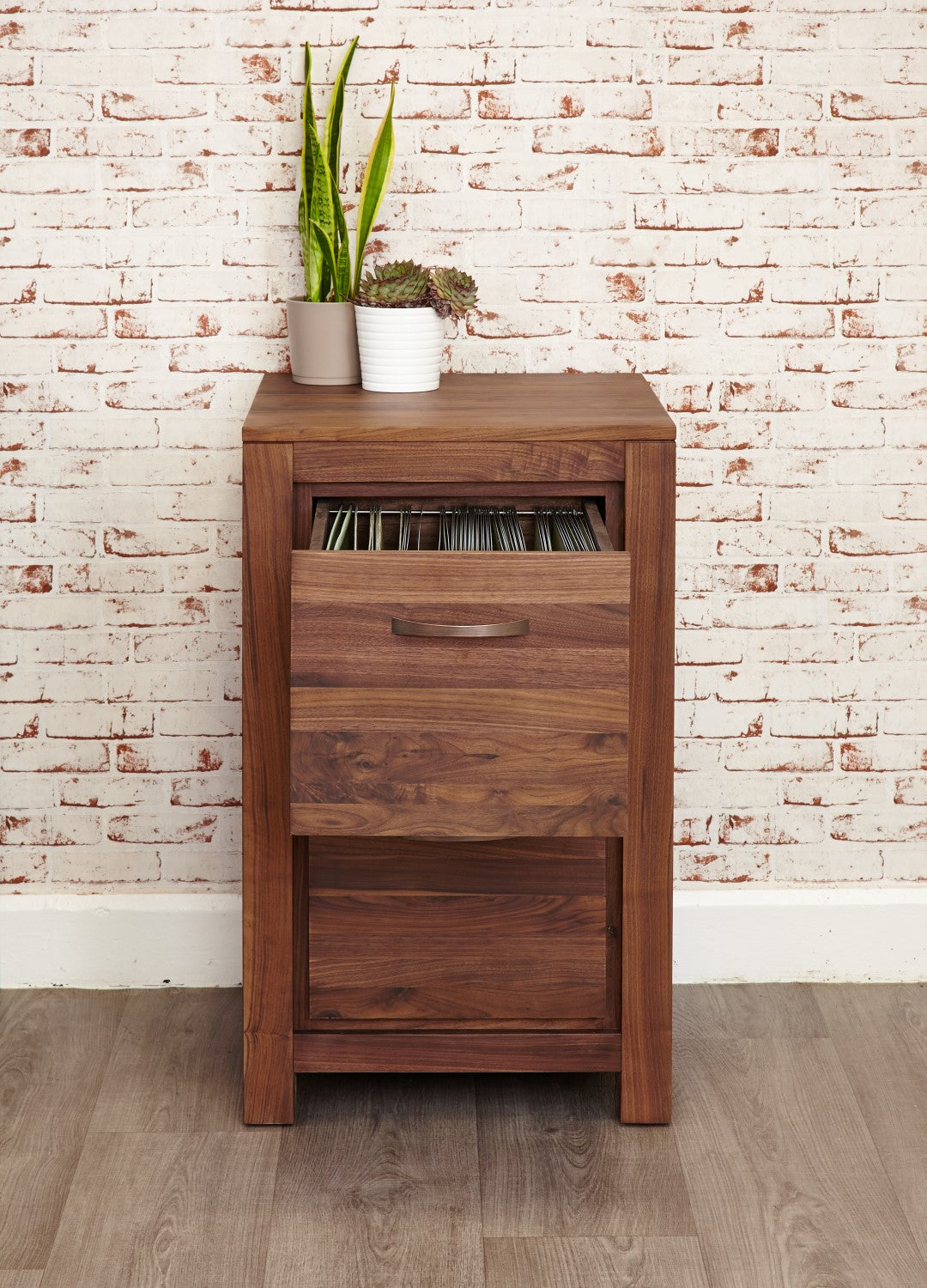 Solid Walnut 2 Drawer Home Office Filing Cabinet in Dark Wood Finish