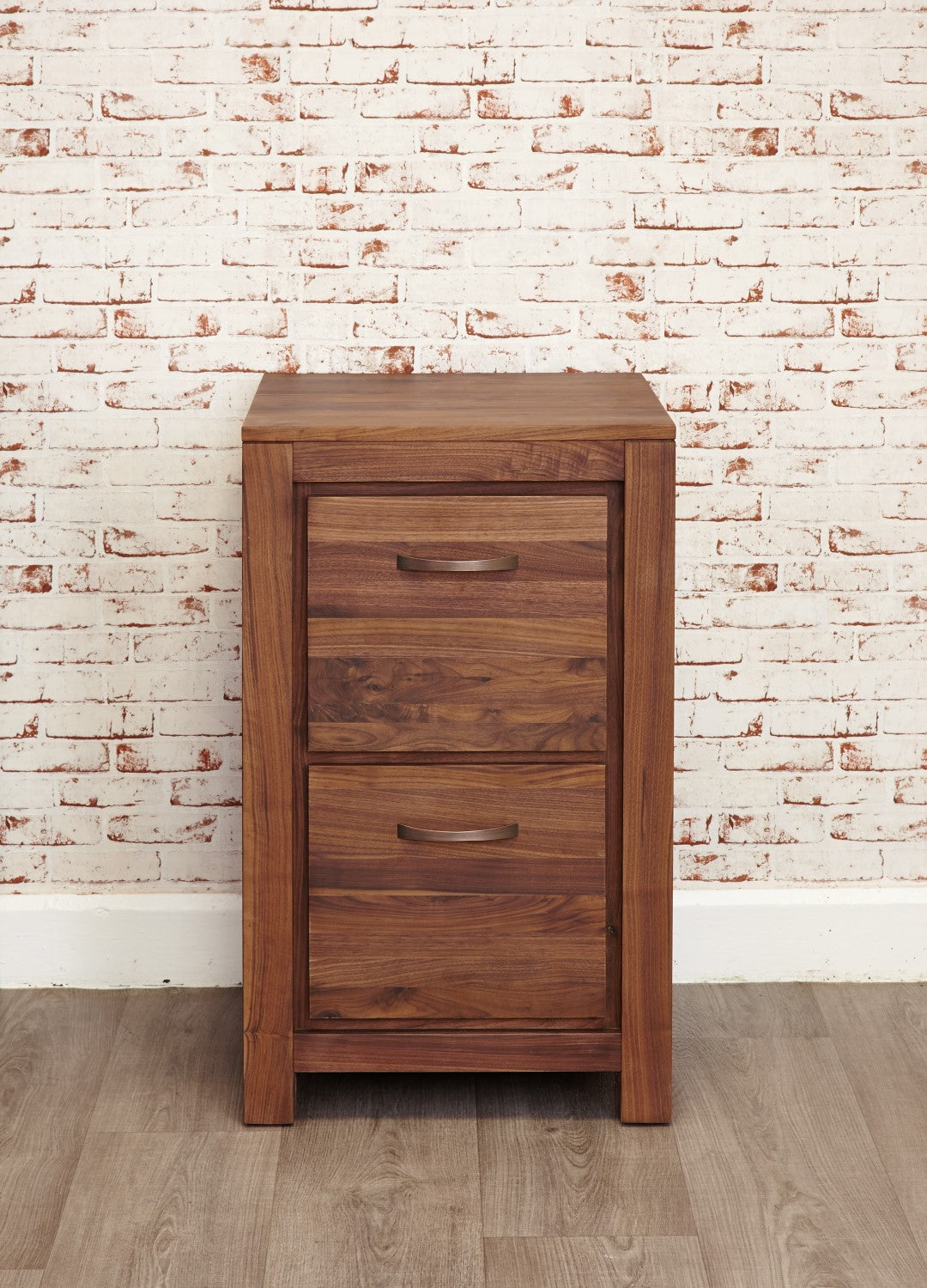 Solid Walnut 2 Drawer Home Office Filing Cabinet in Dark Wood Finish