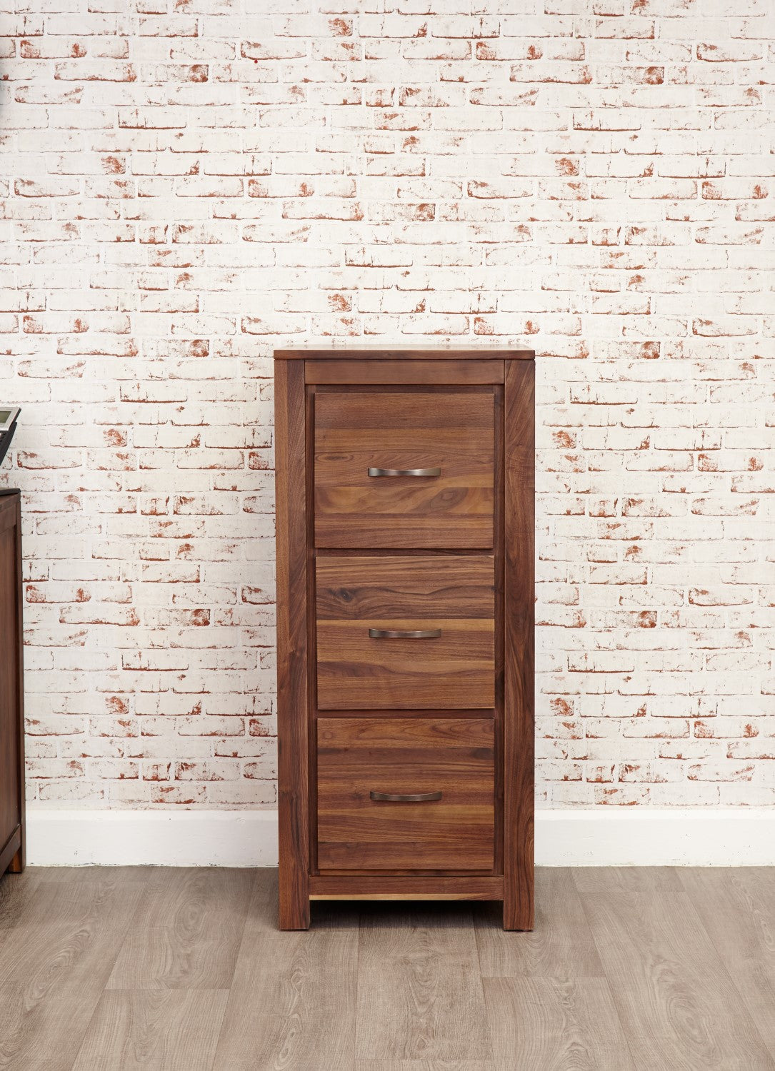 Solid Walnut 3 Drawer Home Office Filing Cabinet in Dark Wood Finish