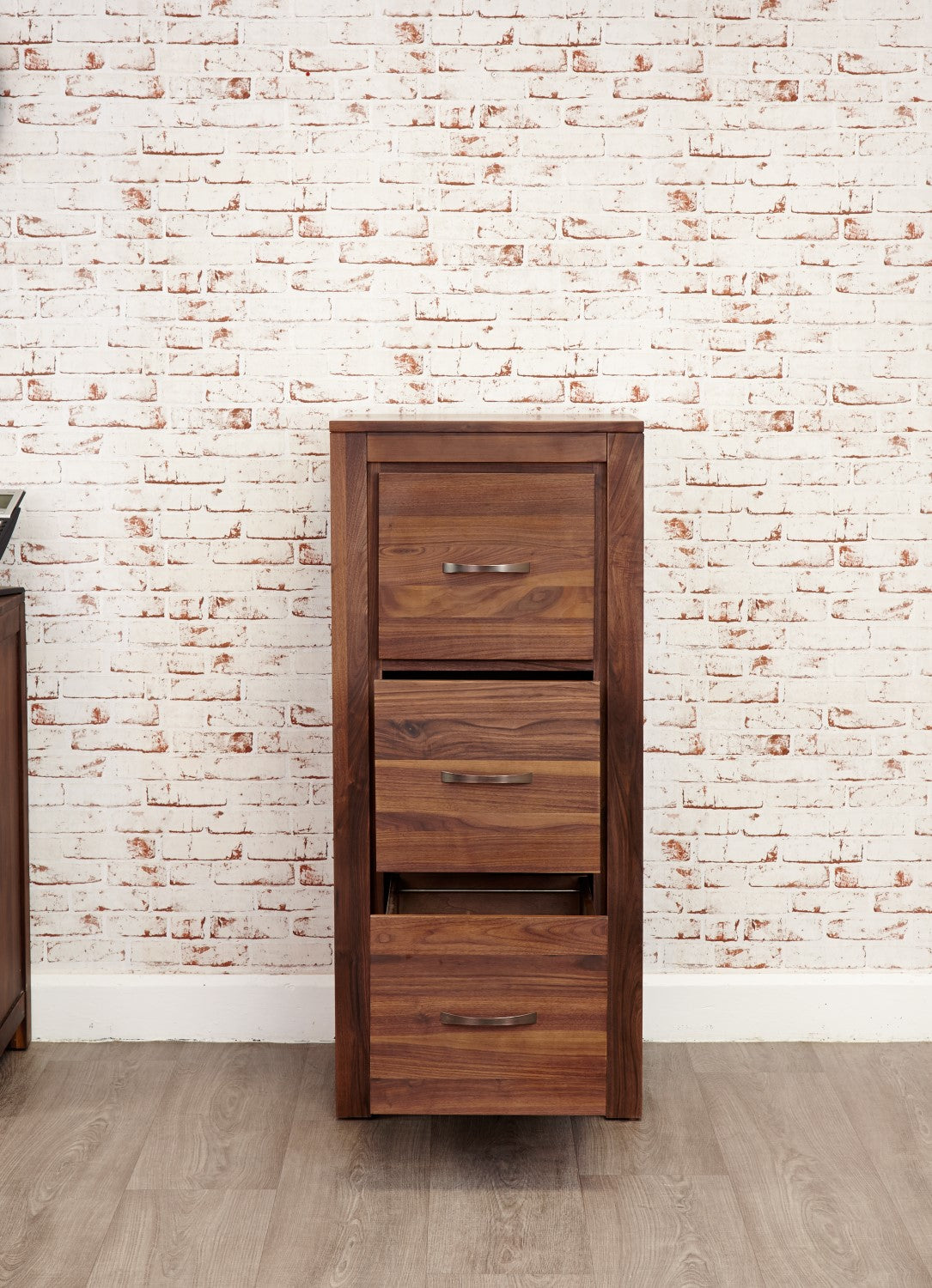 Solid Walnut 3 Drawer Home Office Filing Cabinet in Dark Wood Finish