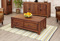 Thumbnail for Dark Walnut Wood 4 Drawer Low Rectangular Coffee Table