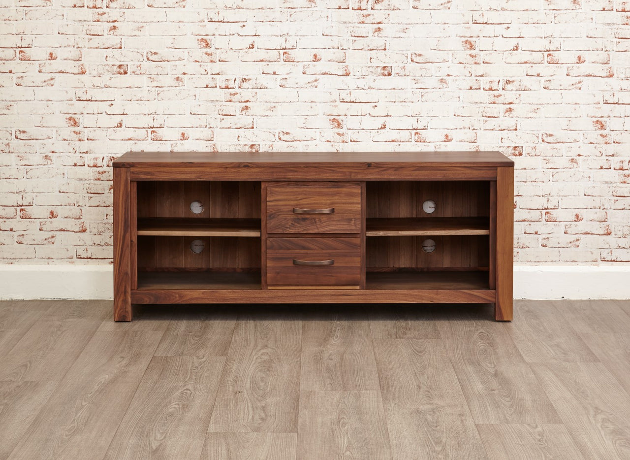 Solid Walnut Widescreen TV Cabinet with 2 Drawers 4 Open Shelves