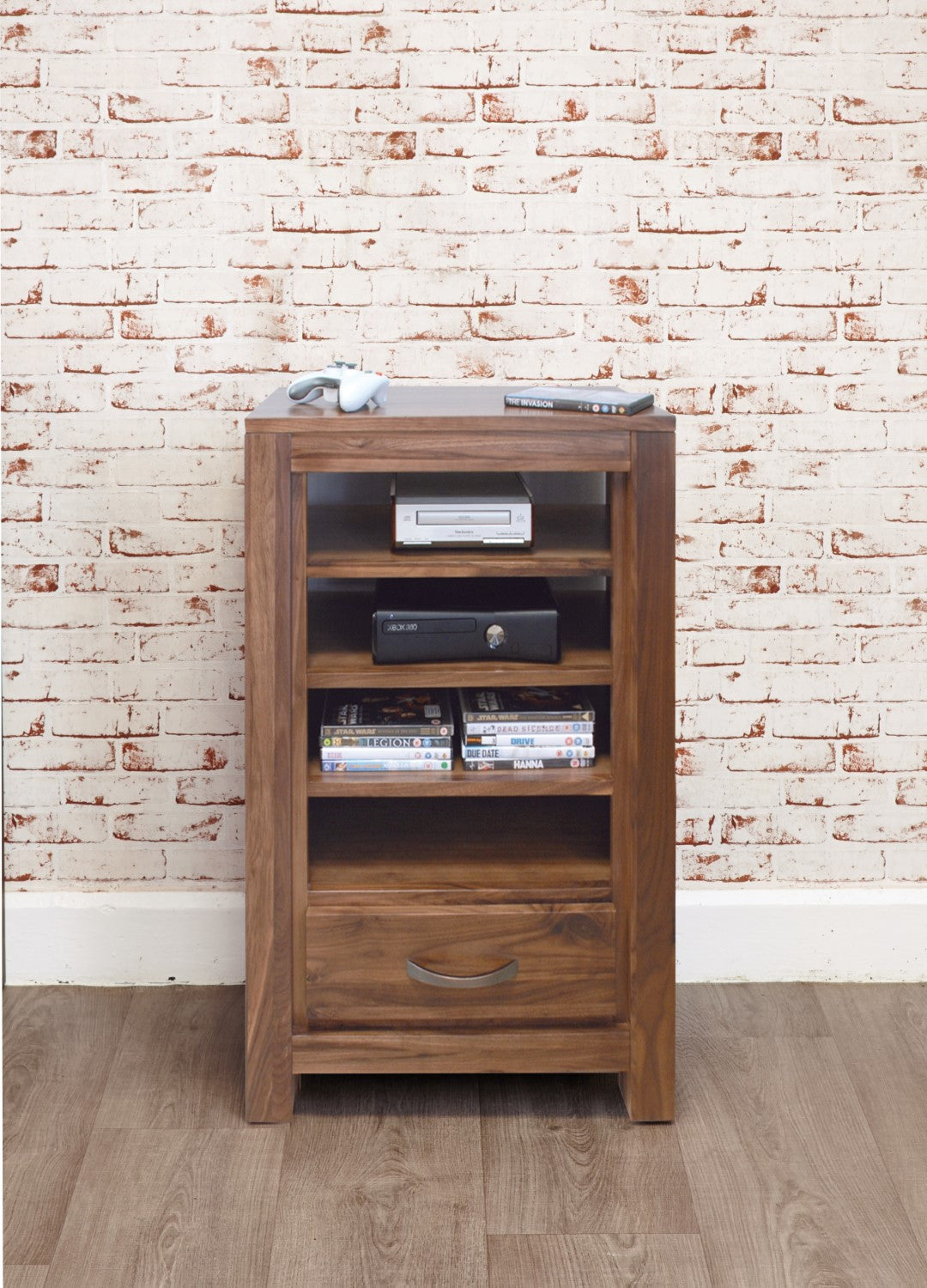 Solid Walnut HiFi Media Storage Display Unit Dark Wood Finish