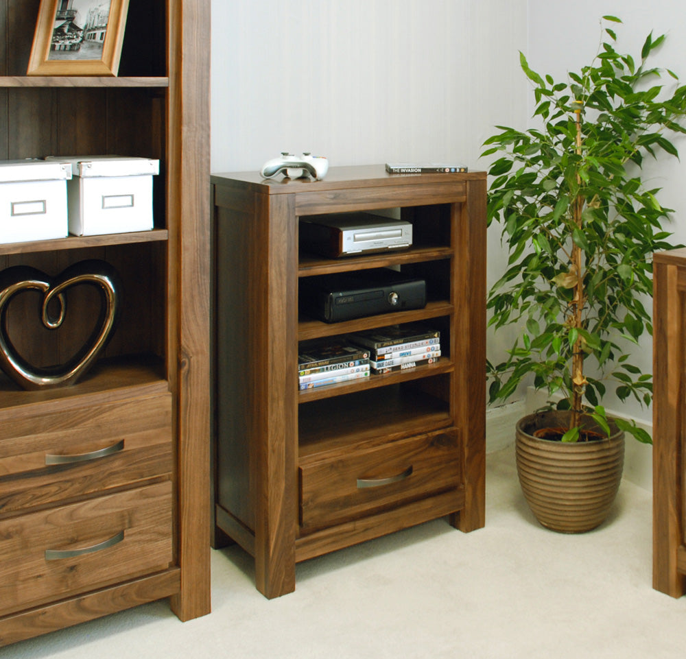 Solid Walnut HiFi Media Storage Display Unit Dark Wood Finish