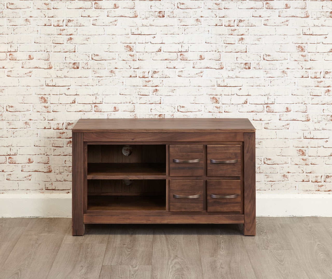 Walnut Wide Screen TV Cabinet 4 Drawers Dark Wood Finish