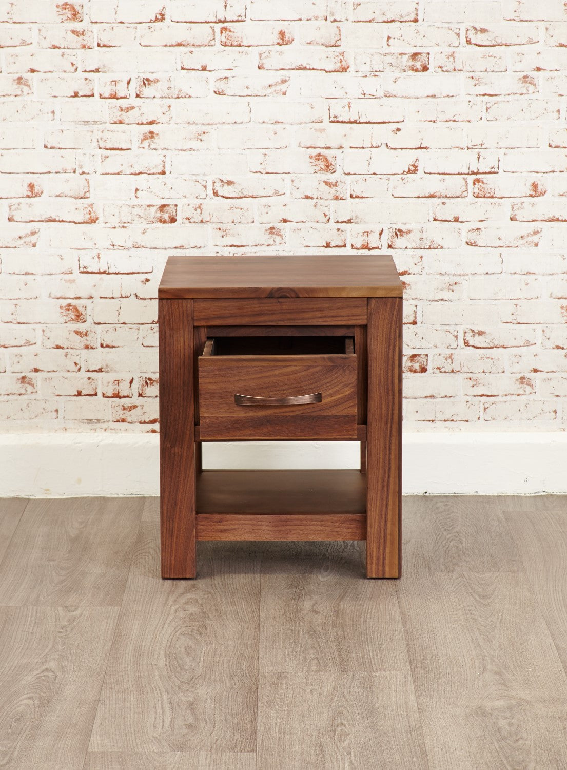 Solid Walnut Lamp Bedside Table 1 Drawer With Dark Wood Finish