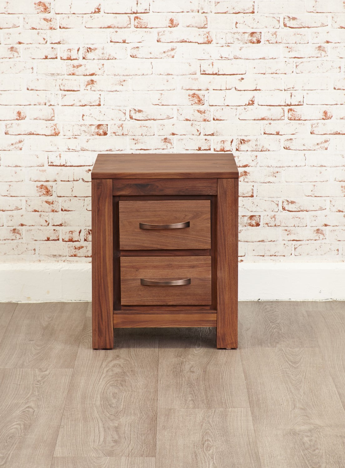 Solid Walnut Lamp Bedside Table 2 Drawers in Dark Wood Finish