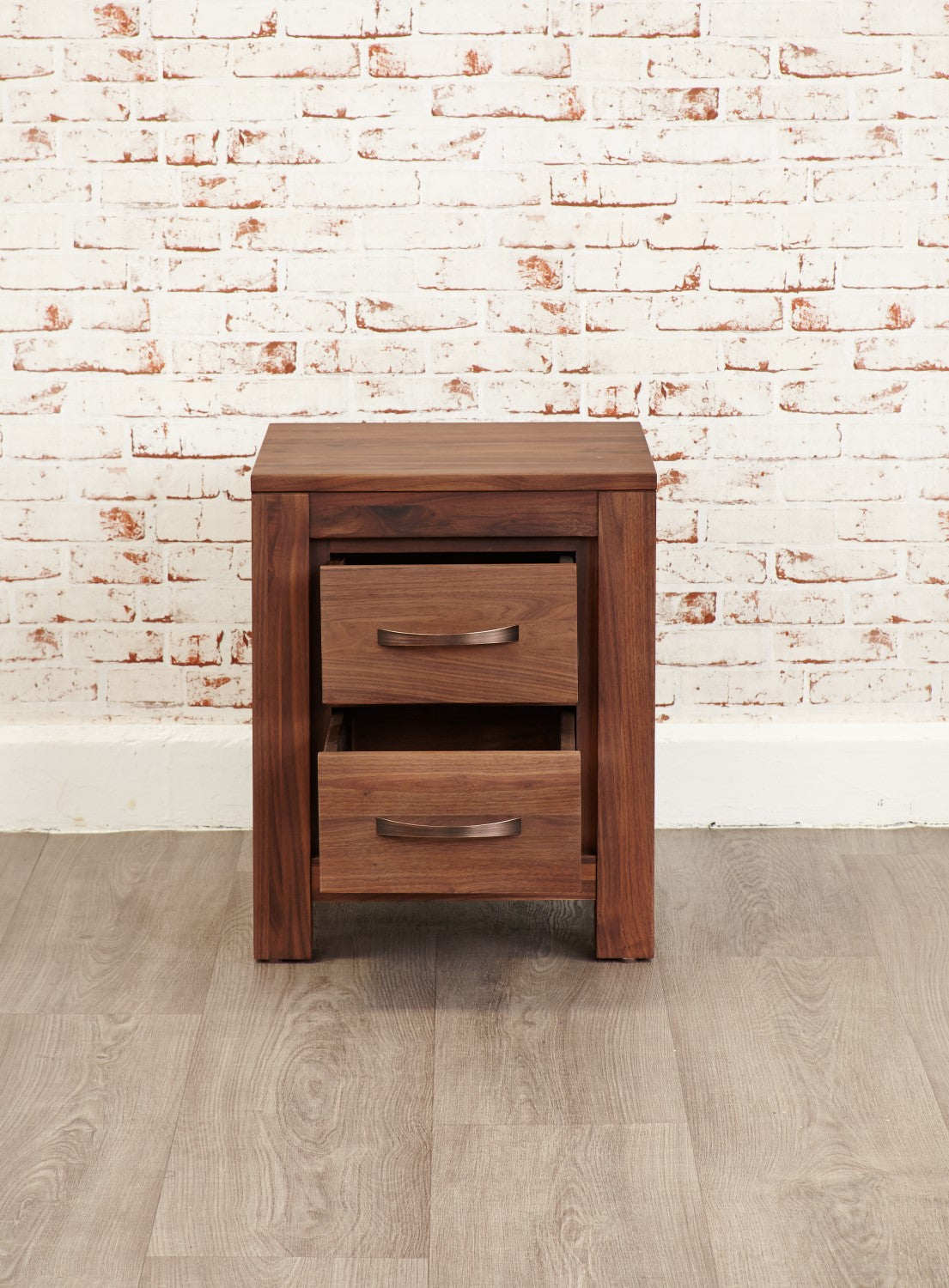 Solid Walnut Lamp Bedside Table 2 Drawers in Dark Wood Finish