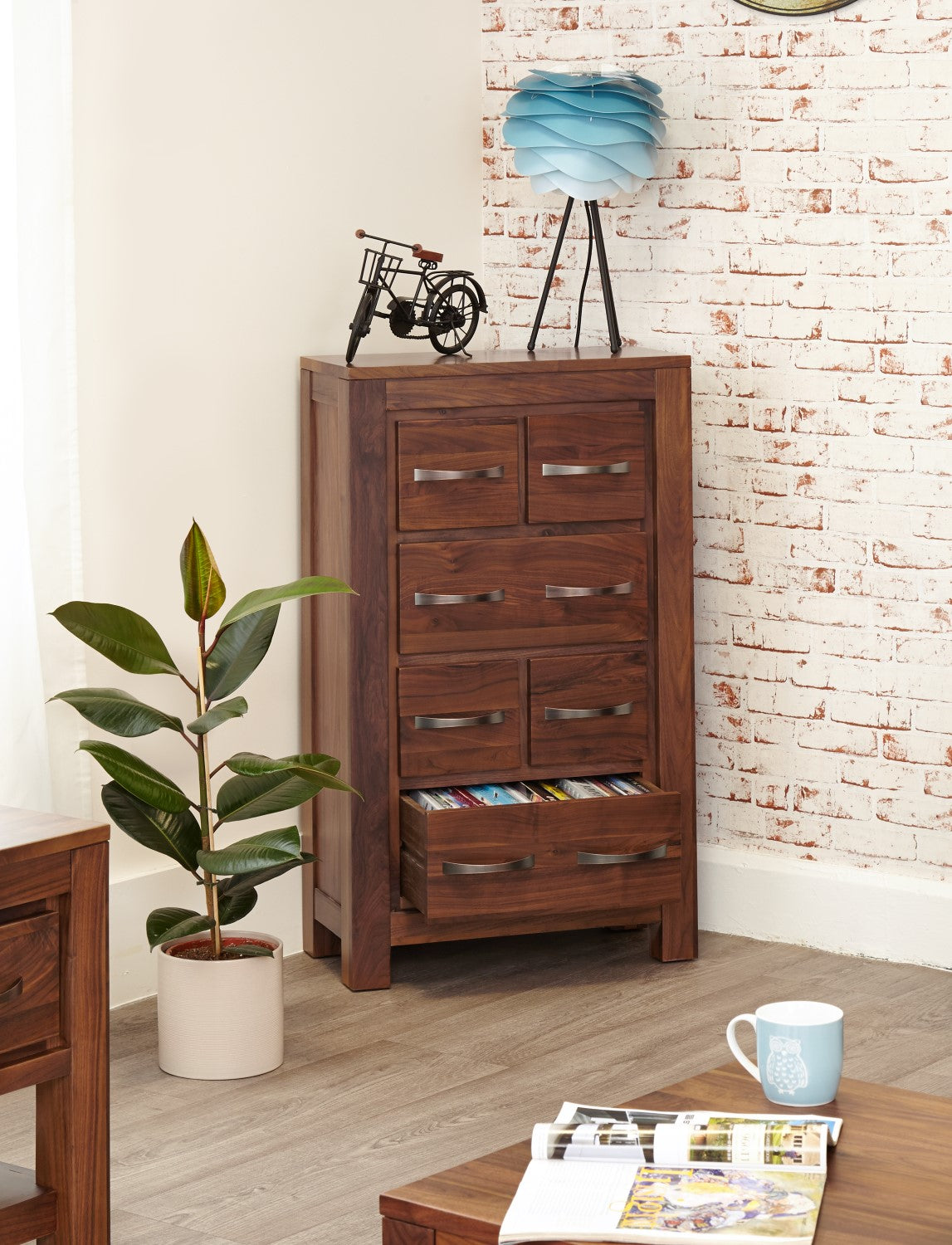 Walnut DVD CD Media Storage Chest of Drawers Unit Dark Wood Finish