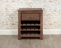 Thumbnail for Walnut Open Wine Drinks Storage Rack With Drawer Dark Wood Finish