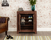 Thumbnail for Solid Walnut Shoe Cupboard 2 Doors up to 20 Pairs Dark Wood Finish