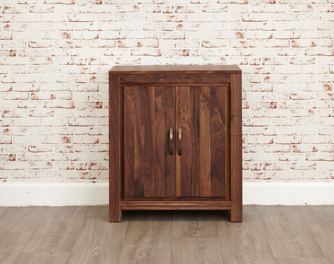 Solid Walnut Shoe Cupboard 2 Doors up to 20 Pairs Dark Wood Finish