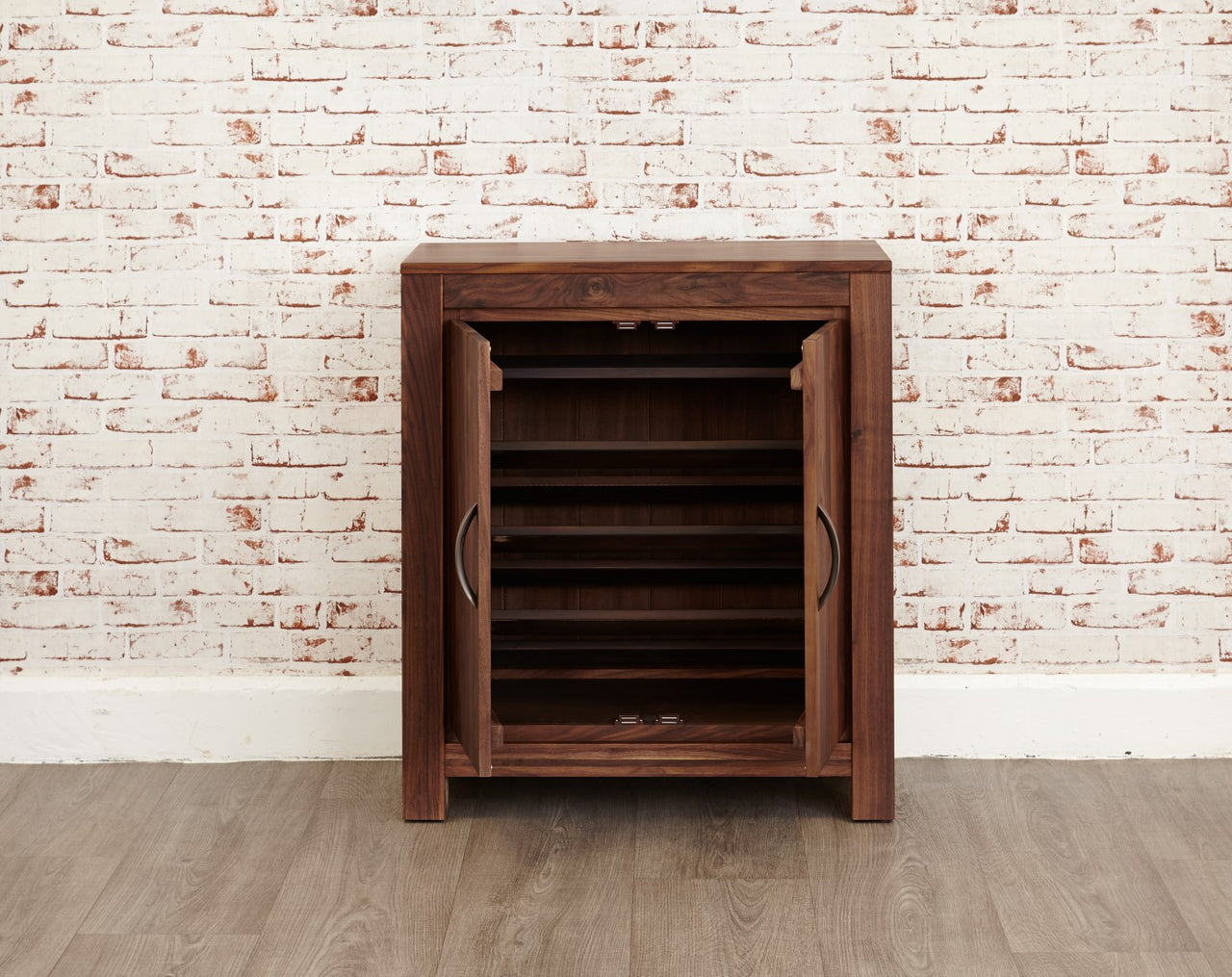 Solid Walnut Shoe Cupboard 2 Doors up to 20 Pairs Dark Wood Finish