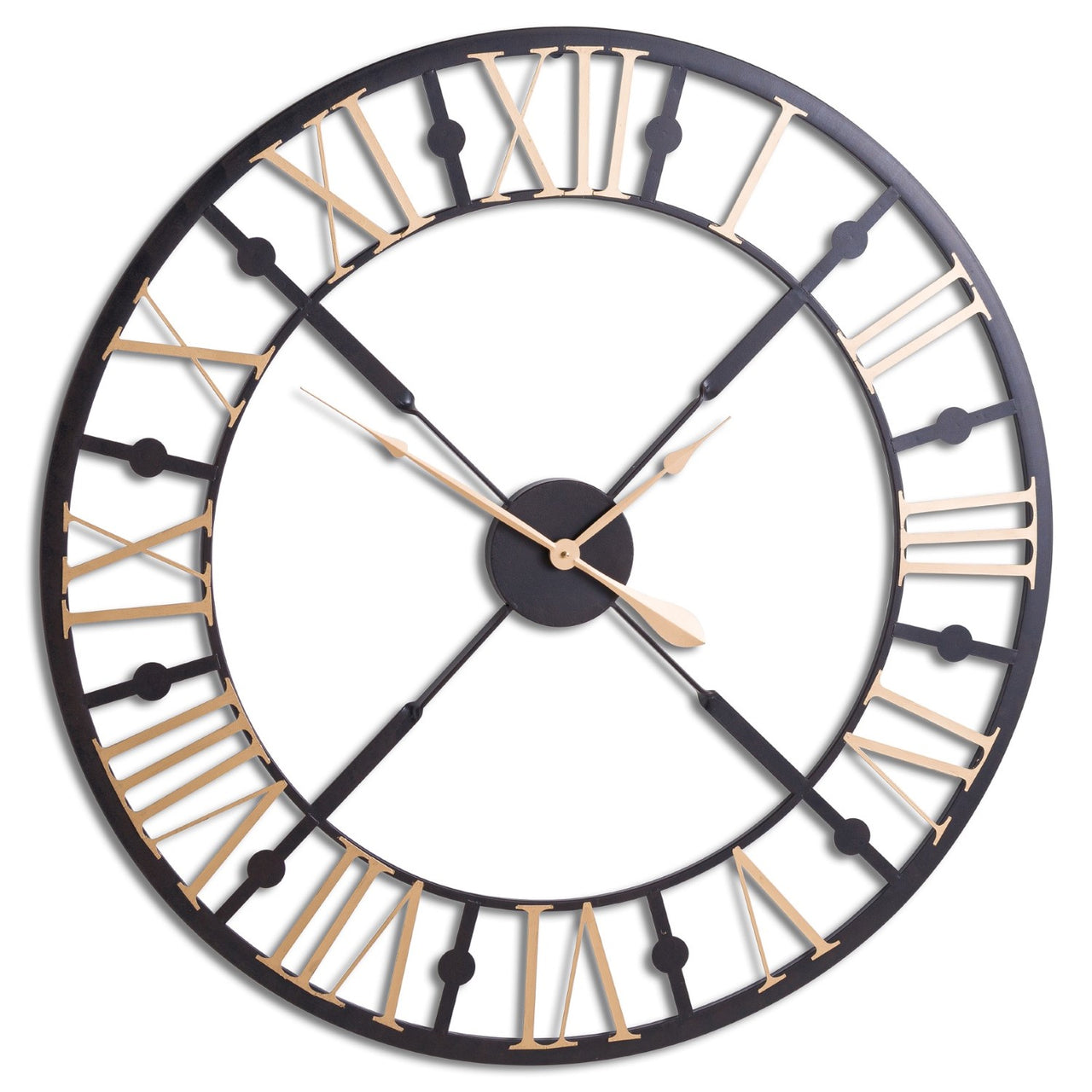 Black And Gold Roman Numerals Vintage Style Skeleton Round Wall Clock 95cm