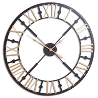 Thumbnail for Black And Gold Roman Numerals Vintage Style Skeleton Round Wall Clock 95cm