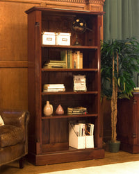 Thumbnail for Mahogany Wood Tall Bookcase 5 Adjustable Shelves Traditional Dark Wood Finish