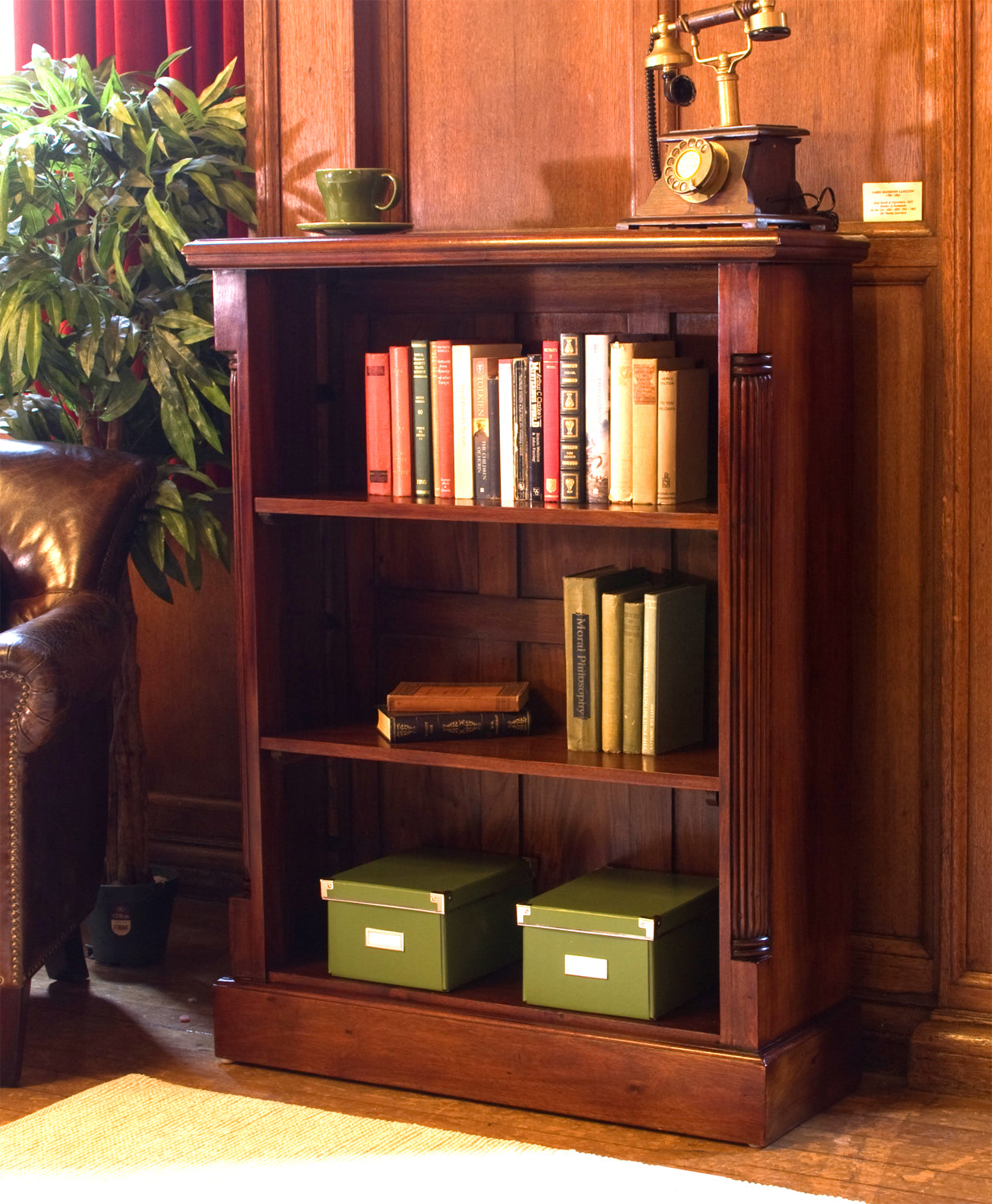 Dark Wood Mahogany Small Low Bookcase