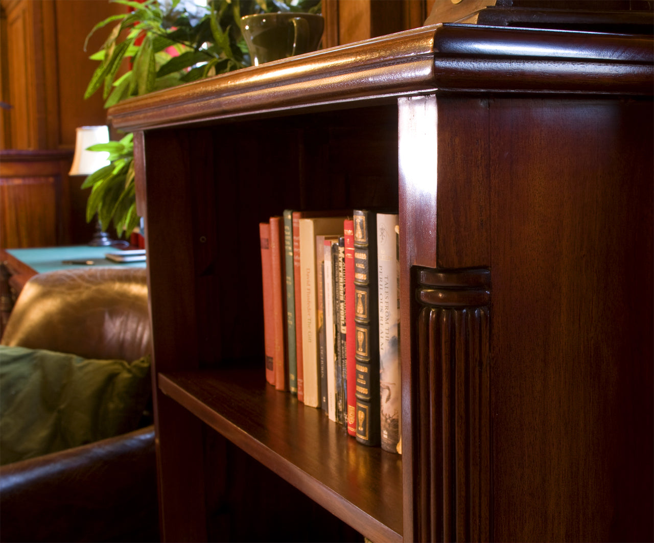 Dark Wood Mahogany Small Low Bookcase