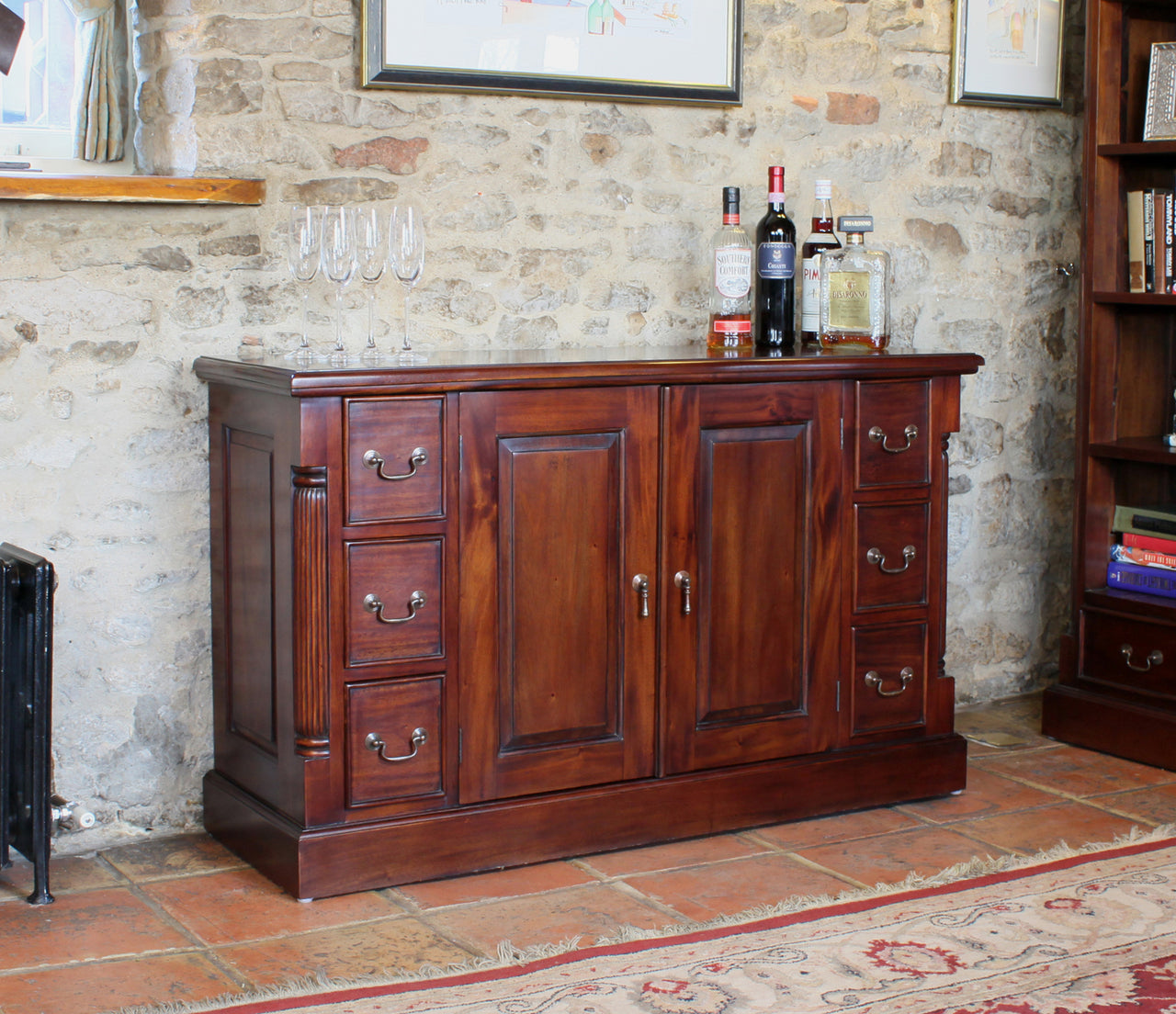 Mahogany Large Sideboard Traditional Dark Wood 6 Drawers 2 Doors