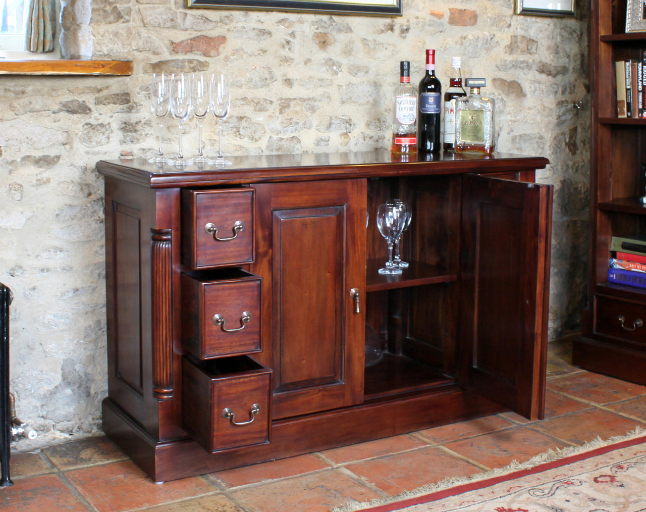 Mahogany Large Sideboard Traditional Dark Wood 6 Drawers 2 Doors