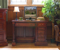 Thumbnail for Mahogany Dark Wood Single Pedestal Computer Desk and Side Cupboard