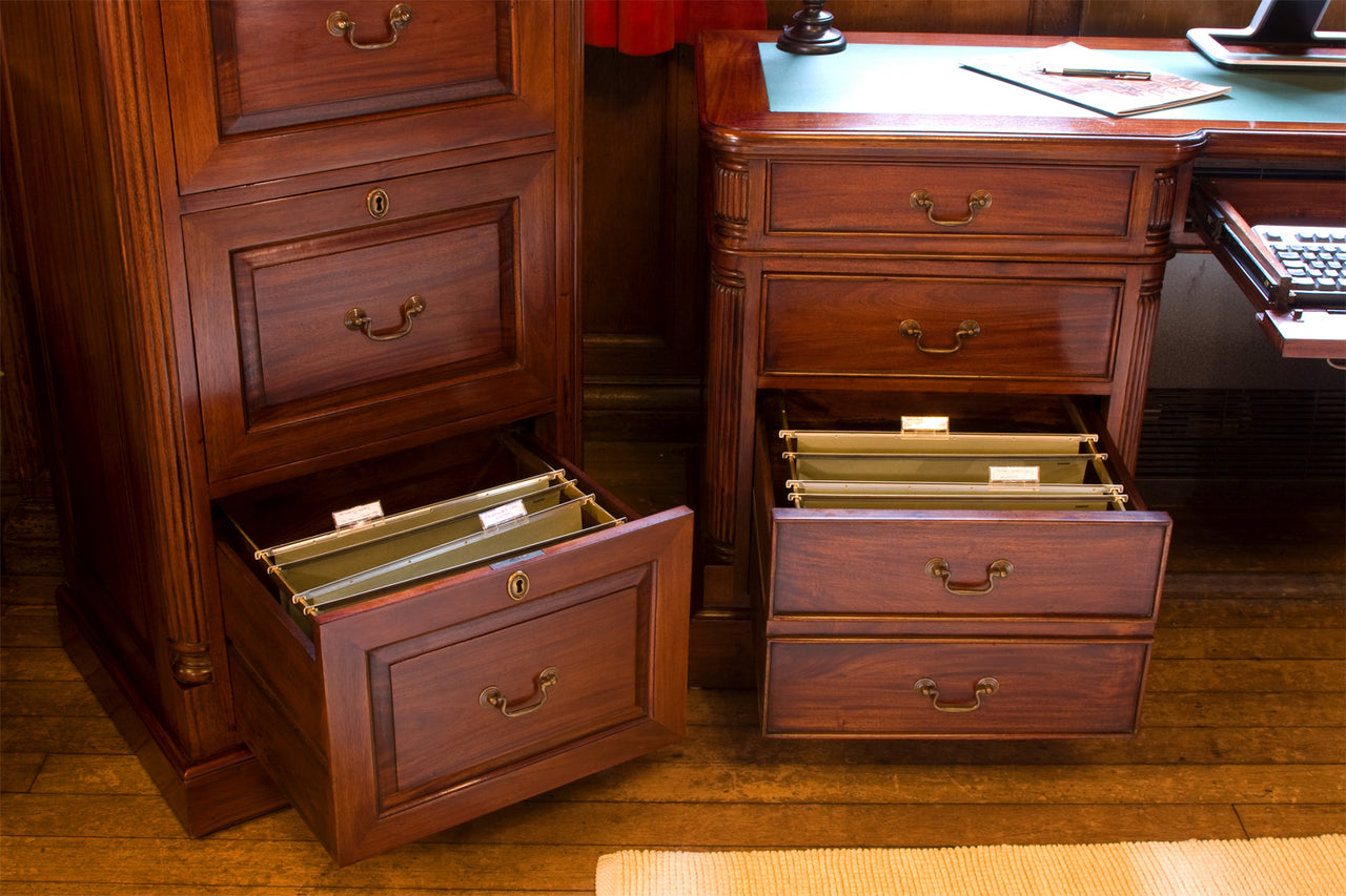 Mahogany Dark Wood Twin Pedestal Computer Desk