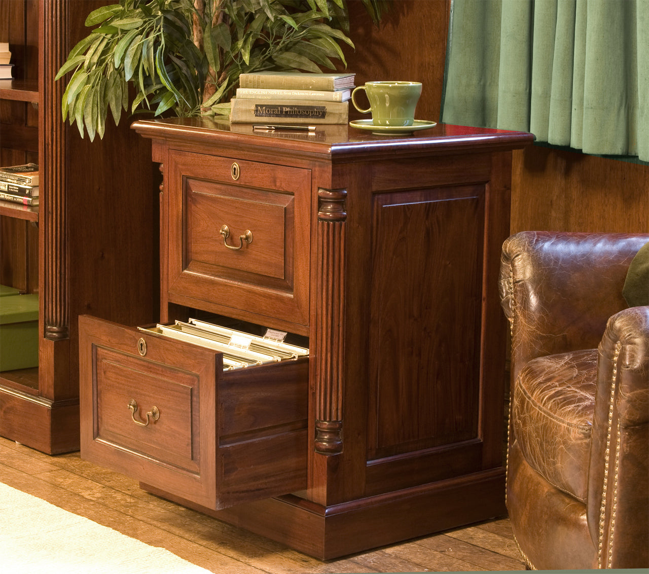 Mahogany 2 Drawer Office Filing Cabinet Traditional Dark Wood Finish