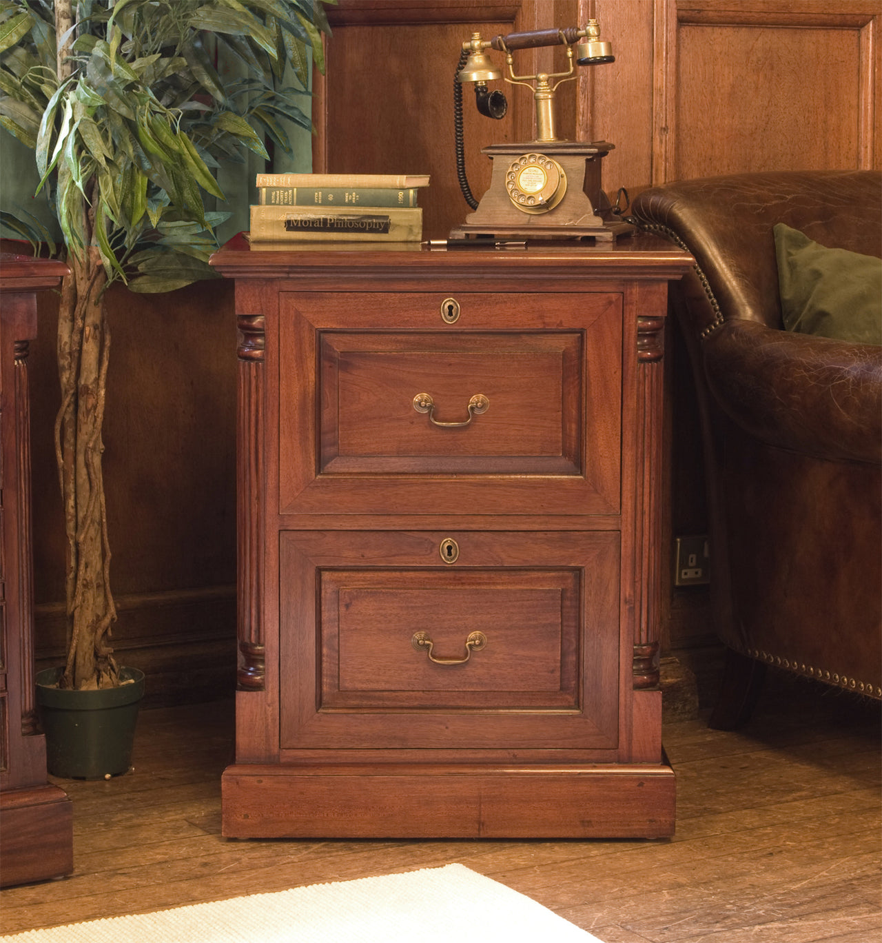 Mahogany 2 Drawer Office Filing Cabinet Traditional Dark Wood Finish