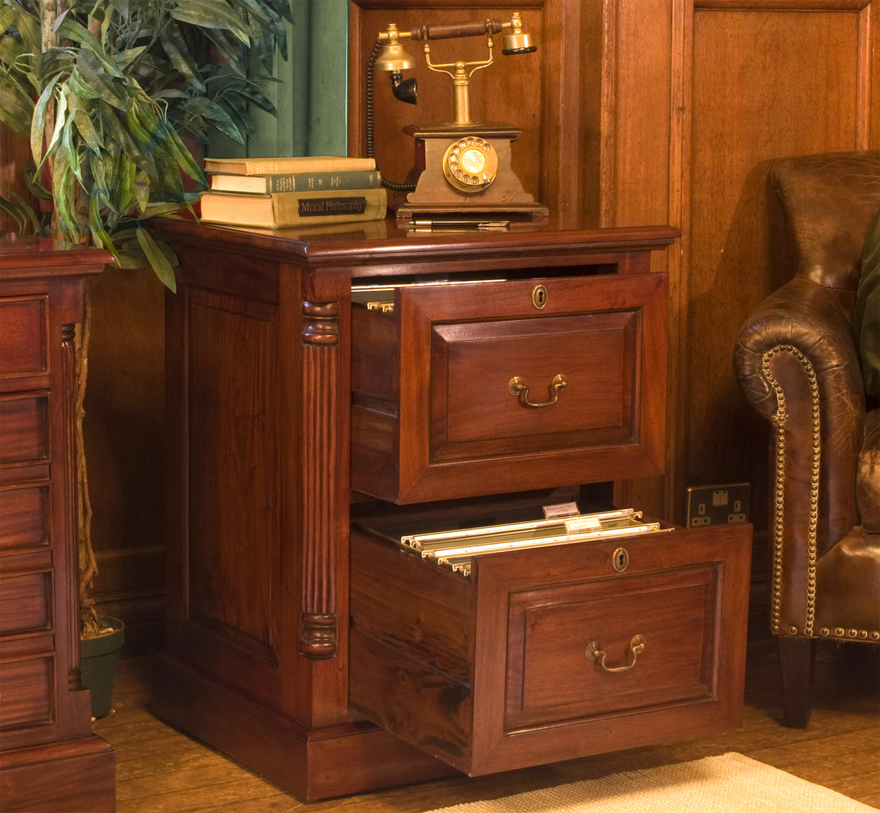 Mahogany 2 Drawer Office Filing Cabinet Traditional Dark Wood Finish